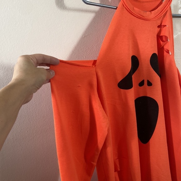 New Orange Pumpkin Scream Shirt Long Cut Out Halloween Plus cold shoulder 14 1XL - Picture 3 of 8